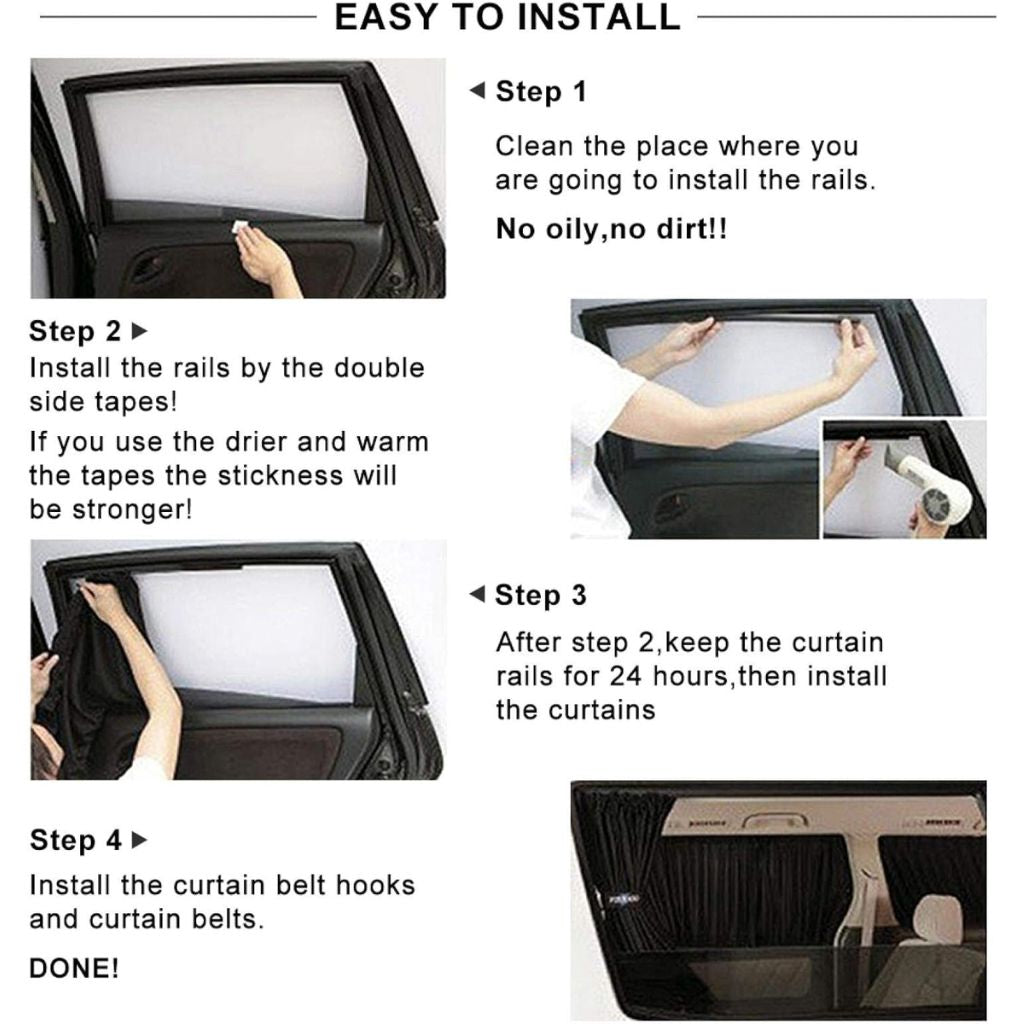 PACK 4 Pcs Rideau glissé de fenêtre Protection UV pour Voiture – ستار نوافذ جانبية في السيارة 4 قطع