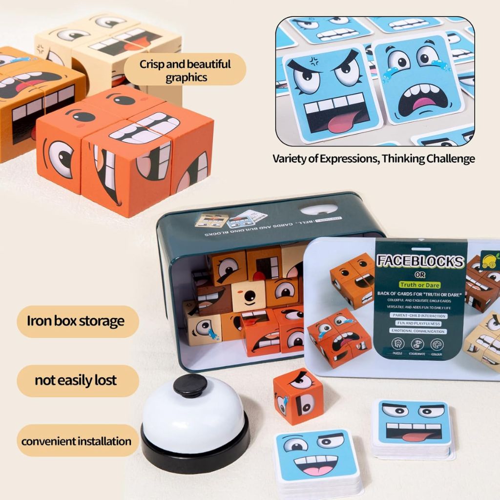 Jeu de Puzzle Cubes en Bois – لعبة أحجية مكعبات خشبية