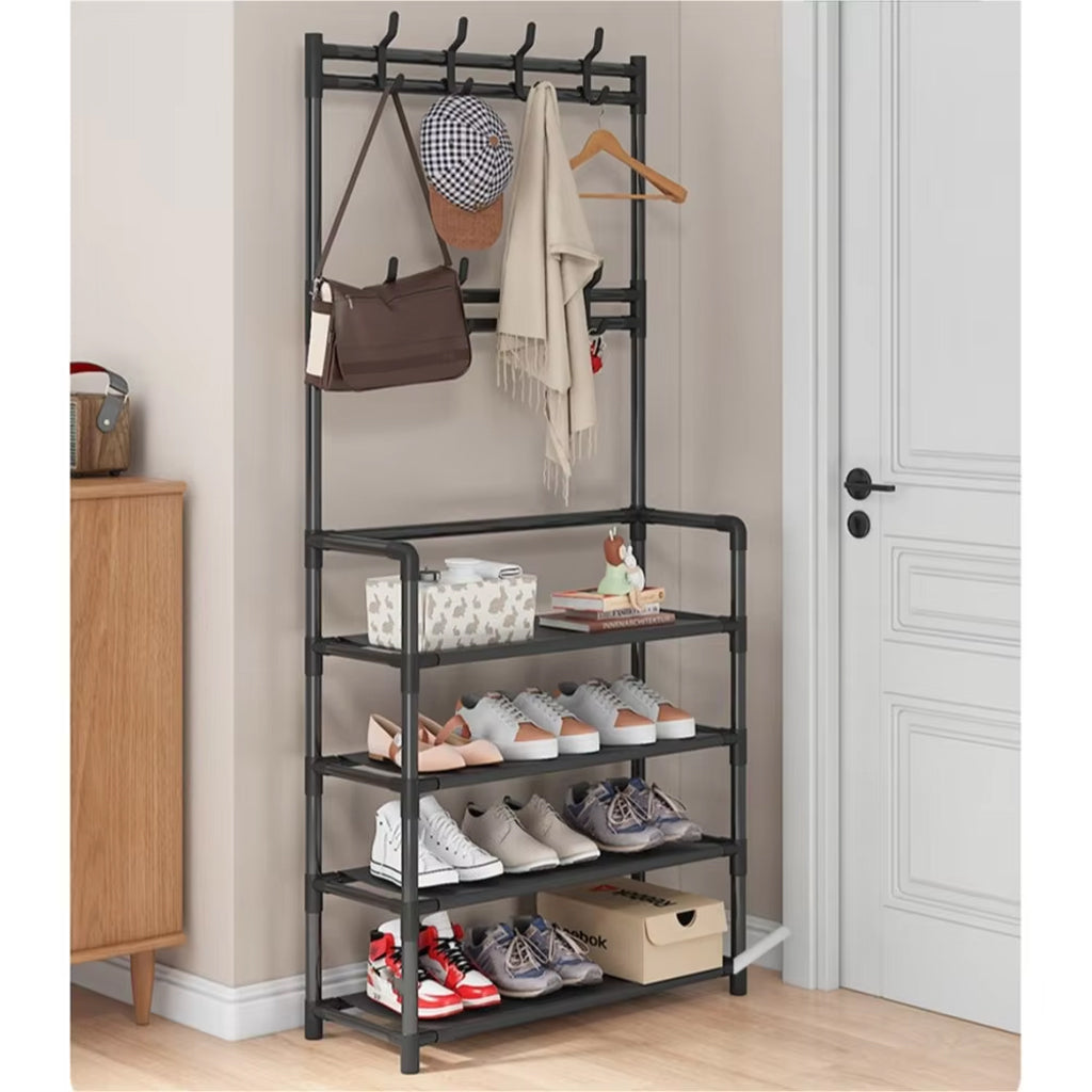 Étagère De Chaussures et Porte-manteau 4 Étages crochets – رف أحذية ومعاطف مع خطافات من 4 طبقات