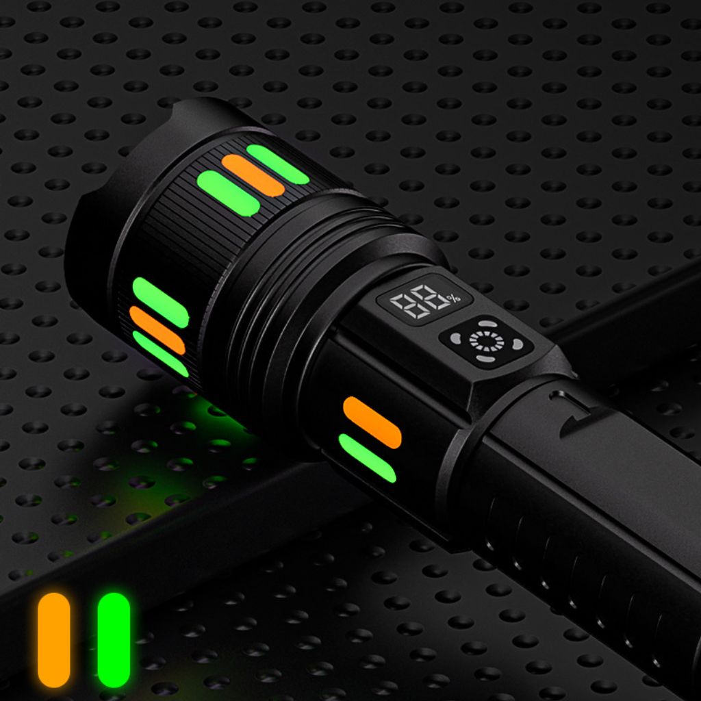 Lampe de Poche LED à Zoom Télescopique avec Bandes Fluorescentes - مصباح يدوي مع زووم تلسكوبي