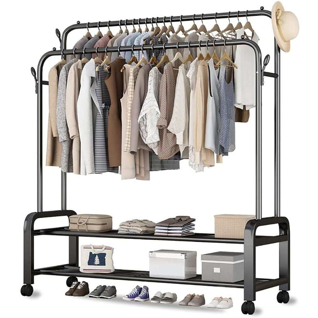 Porte-manteau sur pied à deux niveaux avec roulettes en métal YP-610 – علاقة ملابس