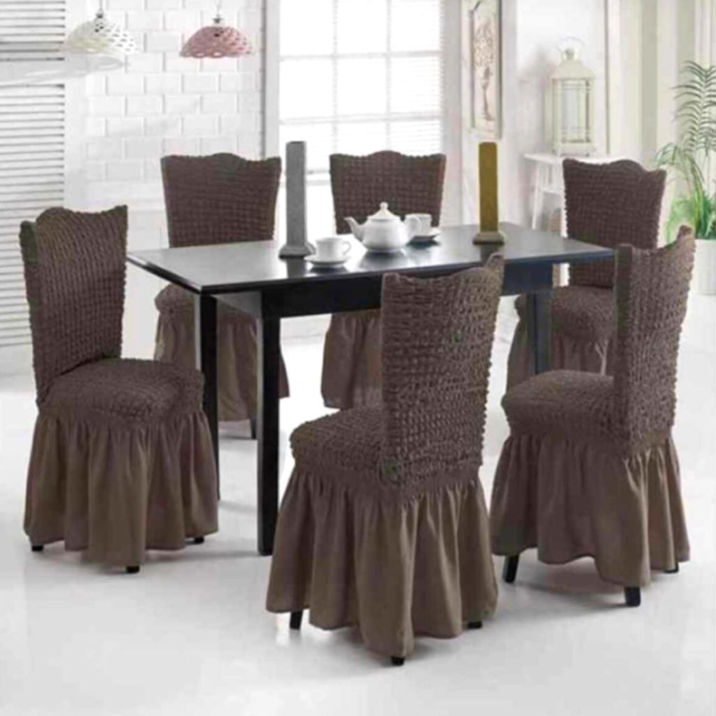 Pack 6Pcs Housses de Protection Extensible Avec Jupe Longue pour Chaises – طقم أغطية الكراسي
