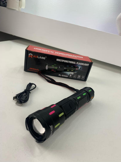 Lampe de Poche LED à Zoom Télescopique avec Bandes Fluorescentes - مصباح يدوي مع زووم تلسكوبي