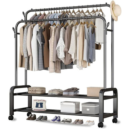 Porte-manteau sur pied à deux niveaux avec roulettes en métal YP-610 – علاقة ملابس